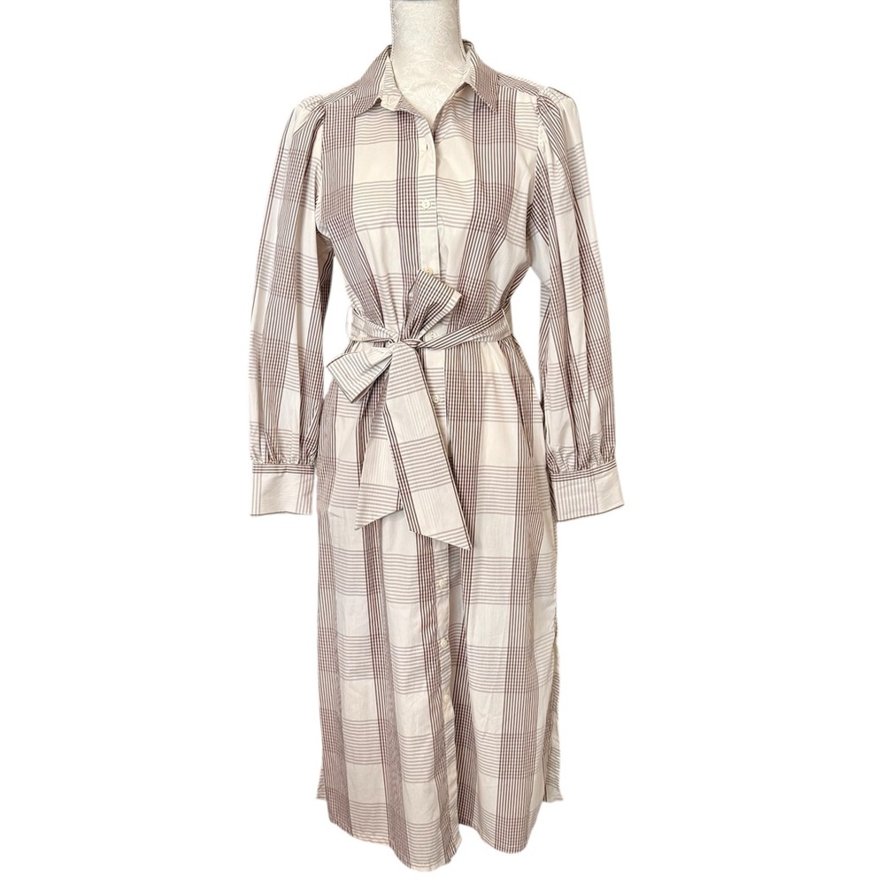 a new day Plaid Checkered Long Sleeve Shirt Midi Dress with Tie Belt Small